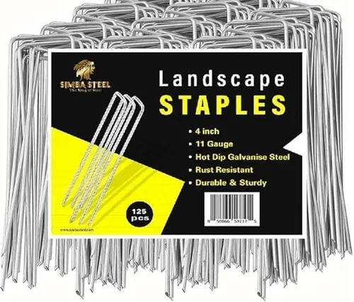 Paquete de 75 grapas de paisaje galvanizadas de 4 pulgadas, alfileres de tela, calibre 11, grapas de jardín, estacas de tienda, alfileres de tela