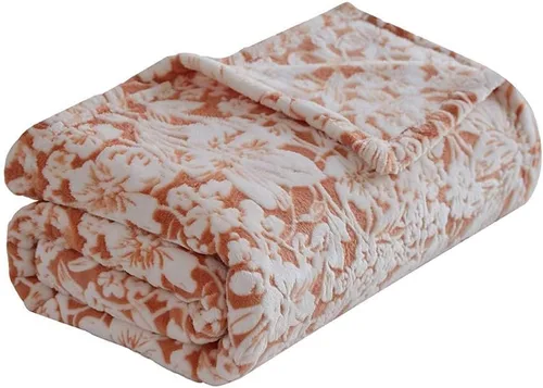 Miniatura 8 de Manta FY Fiber House, franela de lana con estampado de flores 3D Naranja
