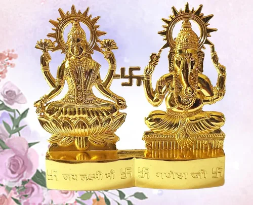 Miniatura 5 de Laxmi Ganesha Lakshmi Ganesha - Estatua de ídolo de Laxmi Ganesh Murti de 4 pulgadas para Mandir Home, regalo indio Diwali