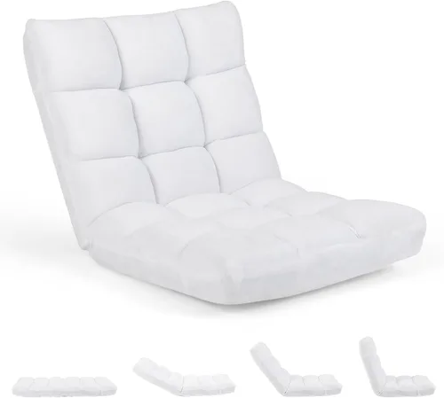 Miniatura 14 de RELAX4LIFE Silla de suelo con soporte para el respaldo, sillón perezoso ajustable de 14 posiciones, cama acolchada y sillón reclinable para leer