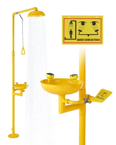 VEVOR Estación de lavado de ojos de ducha de emergencia, 34.25 x 15.75 x 91.73 pulgadas, combinación de lavado de ojos y ducha de acero inoxidable