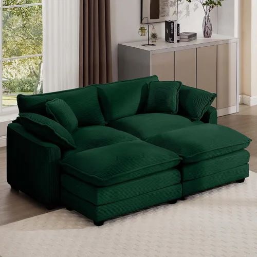 Miniatura 29 de Aoowow Sofá de dos plazas de pana, modernos sofás de nube de 2 plazas para sala de estar, sofás modulares de nube seccionales con asiento profundo