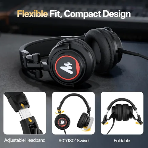 Miniatura 8 de MAONO Auriculares de estudio con controladores de 50 mm Pro Monitor de estudio, MH501 Auriculares cerrados con cable no desmontable para grabación