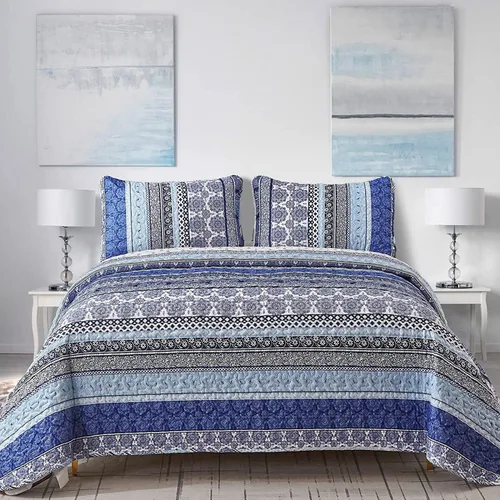 Miniatura 17 de WONGS BEDDING Juego de Edredón Boho Tamaño Full, Juego de Edredones Bohemios Grises de 3 Piezas, Juego de Ropa de Cama Cubrecama de Microfibra