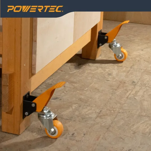 Miniatura 5 de POWERTEC Workbench Caster Kit Set of 4 with Quick Release Plate & 600 lbs Loads, 2-1/2 Inch Retractable Stepdown Caster Wheels for Workbenches