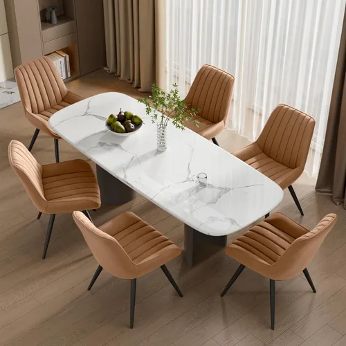 Miniatura 9 de Juego de 4 sillas de comedor modernas de mediados de siglo, tela tapizada con cojín suave, color gris claro Gris claro (tela)