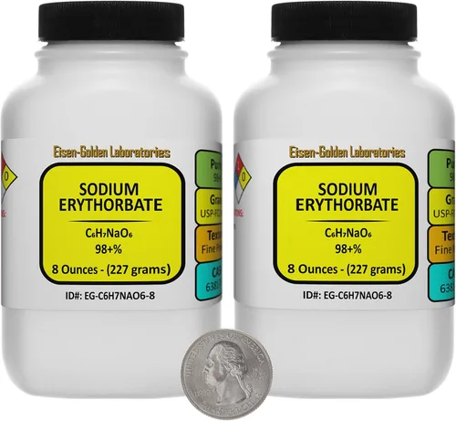 Eritorbato de sodio [C6H7NaO6] 98+% USP-FCC Polvo de grado alimenticio 1 Lb en dos botellas