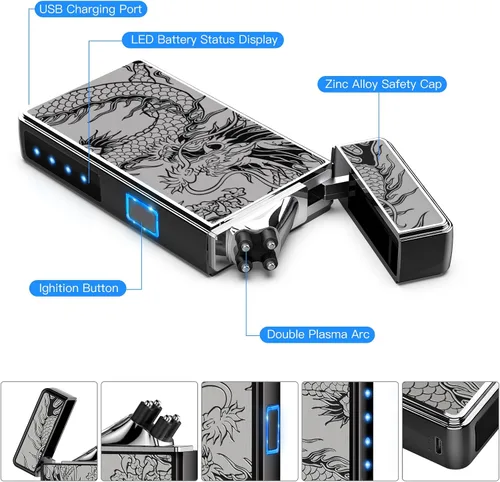 Miniatura 4 de Encendedor eléctrico, recargable por USB, arco de plasma, resistente al viento, sin llama, electrónico, sin butano, mini encendedor para velas
