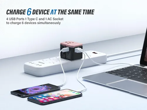 Miniatura 2 de EPICKA Adaptador de viaje universal, adaptador de enchufe de viaje europeo, adaptador de corriente internacional cargador mundial con USB-C y 4 Oro