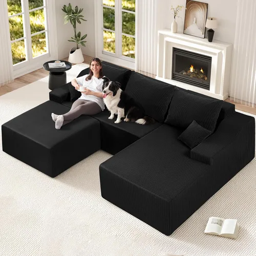 Miniatura 8 de HABUTWAY Sofá modular modular de 101 pulgadas con asiento profundo, moderno sofá convertible en forma de L, sofá tapizado con diván para sala