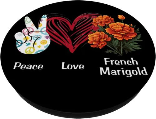 Miniatura 2 de Peace Love French Marigold Flower Hippie Marigold Lover PopSockets Standard PopGrip