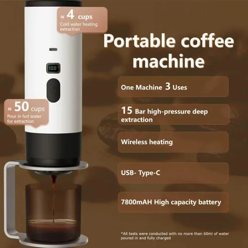 Miniatura 3 de Cafetera portátil, cafetera recargable USB-C de 15 bar, mini cafetera eléctrica para campamento, viajes, coche y oficina (naranja)