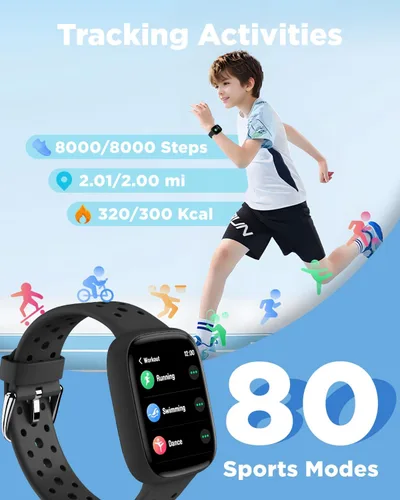 Miniatura 3 de Reloj inteligente BIGGERFIVE para niños, rastreador de actividad física de 1.8", podómetro, frecuencia cardíaca, monitor de sueño, IP68 resistente
