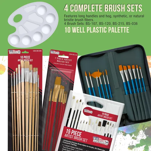 Miniatura 6 de U.S. Art Supply Juego de pintura para artistas de 133 piezas - Caballete de aluminio y madera, 24 cada uno (pinturas acrílicas, al óleo, acuarela)