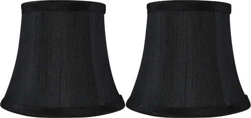 Juego de 2 pantallas de lámpara de araña de seda sintética negra – forma de campana de respaldo suave, ajuste de clip para bombillas de candelabro,