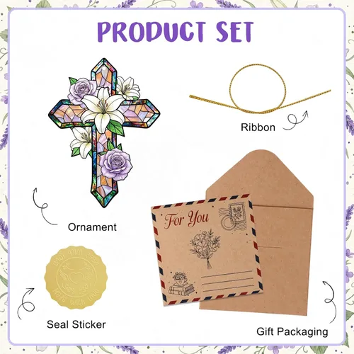 Miniatura 3 de WaaHome Adorno de cruz de Pascua para decoración de árbol, flor morada, decoración de Pascua, regalos religiosos para mujeres, hombres, niños