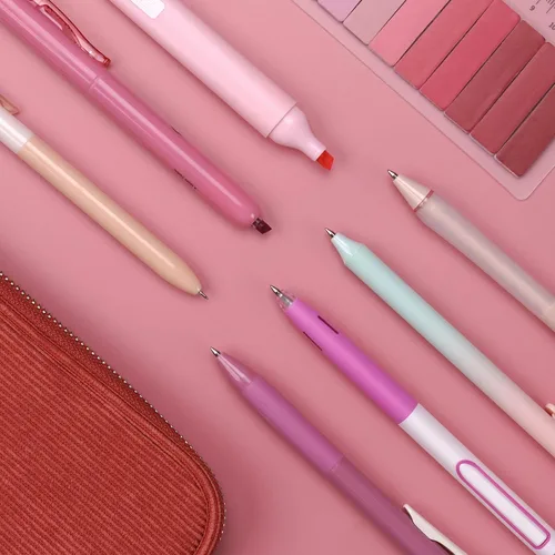 Miniatura 7 de WRITECH Bolígrafos de gel y resaltadores para diario: set de diario con estética de colores pastel surtidos, tinta de 0.5 mm de punta fina, Rosa