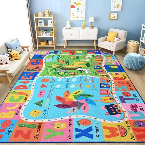 Miniatura 11 de Alfombra infantil para sala de juegos, alfombra educativa ABC de 3 x 5 pies para aula, alfombra divertida del alfabeto para aprender números