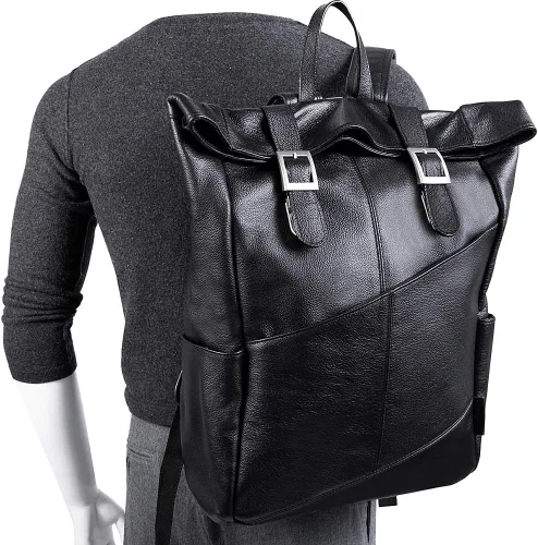 Miniatura 7 de McKleinUSA Serie S, Kennedy, cuero de becerro de grano de guijarro, mochila para portátil de doble acceso de 17 pulgadas, color negro (88735)