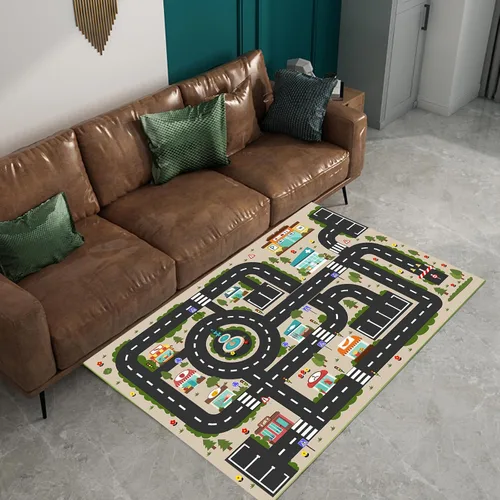 Miniatura 5 de Alfombra Analógica ABC para Niños, Alfombra de Juego para Cuarto de Juegos, Alfombra de Juego de Autos, Alfombra de Carreteras de Vida Urbana