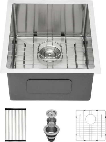Miniatura 18 de Lordear Fregadero de cocina para interiores y exteriores de 15 x 17 con grifo plegable, Samll Bar Prep 16 calibre T304 de acero inoxidable