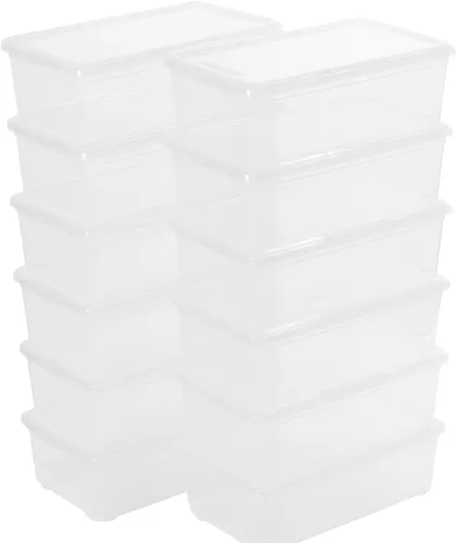 Contenedores de almacenamiento transparentes apilables con tapas, cajas para zapatos, 12 paquetes de contenedores de plástico de almacenamiento de 6