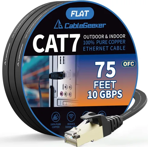 Cable blindado Cat 7 para conexión de Ethernet (cable de la más alta velocidad), plano, tiene un conector RJ45 a prueba de enganche, para módem,