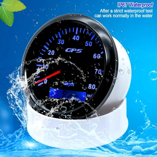 Miniatura 5 de ARTILAURA Velocímetro GPS 85 mm 3-3/8" Odómetro digital 130 km/h Medidor de velocidad 7 colores Impermeable para AUTO Coche Marino Camión 9-32V Negro