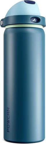 Miniatura 36 de POWCAN - Botella de agua aislada, 24 oz, tapa 2 en 1, boquilla de botón, popote abatible, a prueba de fugas, acero inoxidable, para portavasos