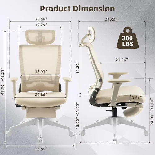 Miniatura 3 de Silla de oficina plegable con reposapiés, silla de oficina ergonómica con soporte lumbar ajustable, reposacabezas, reposabrazos, silla de escritorio