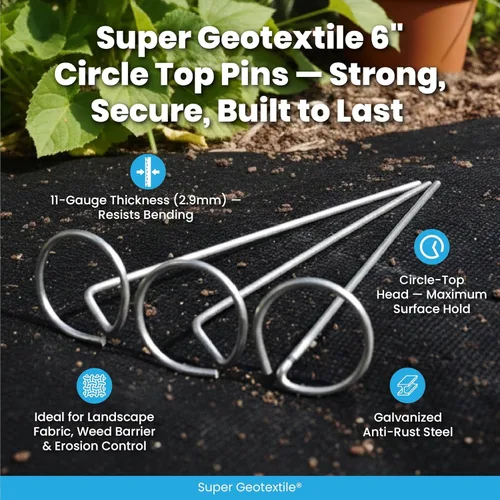 Miniatura 2 de Super Geotextile Alfileres redondos para paisajismo – Estacas de acero galvanizado resistentes de calibre 11 de 6 pulgadas para tela de paisaje