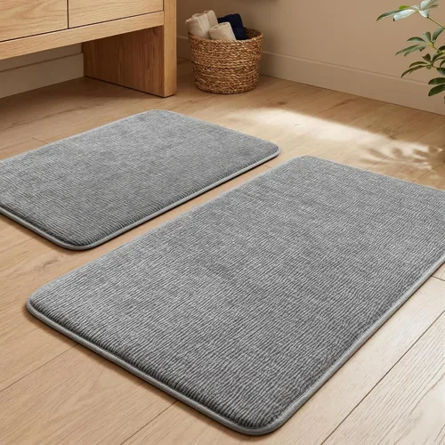 Miniatura 7 de YIHOUSE Juego de alfombras de baño de 2 piezas, juego de alfombrillas de baño de espuma viscoelástica gris oscuro antideslizante de secado rápido