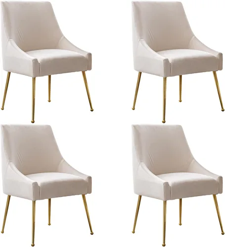Miniatura 11 de Juego de 2 sillas de comedor modernas de terciopelo, colección de muebles tapizados contemporáneos con patas de metal dorado pulido, elegantes
