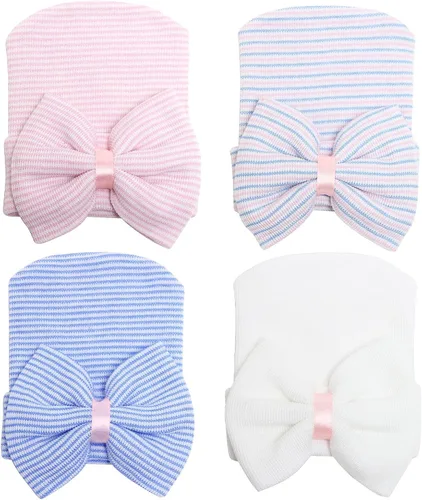 Zando Gorro de hospital para recién nacidos con lazo grande gorro de invierno para bebés sombreros de recién nacidos para niñas y niños