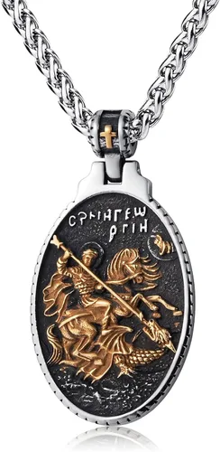 Miniatura 7 de Collar de San Cristóbal/Jorge/Miguel/Jesús/María para Hombre, Medallón de Santos Patrones, Joyería de Acero Inoxidable