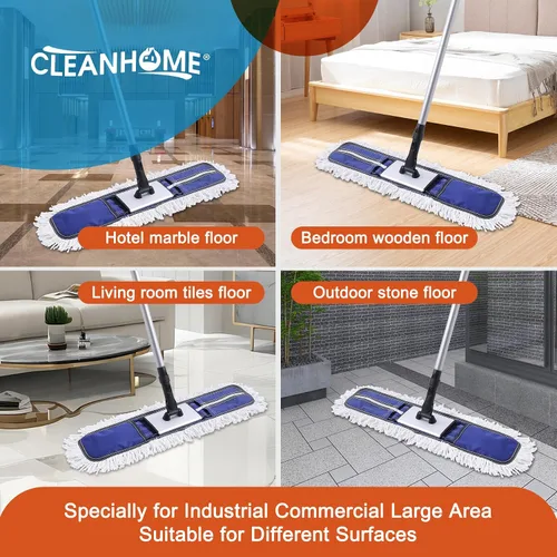 Miniatura 6 de CLEANHOME Trapeador de polvo comercial de 24 pulgadas para limpieza de suelos, trapeador de piso resistente con mango largo extensible de 59