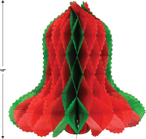 Miniatura 2 de Beistle Campanas de papel de seda de panal de abeja, 4 piezas, decoraciones de Navidad, suministros de fiesta de invierno, 12 pulgadas, rojo/verde
