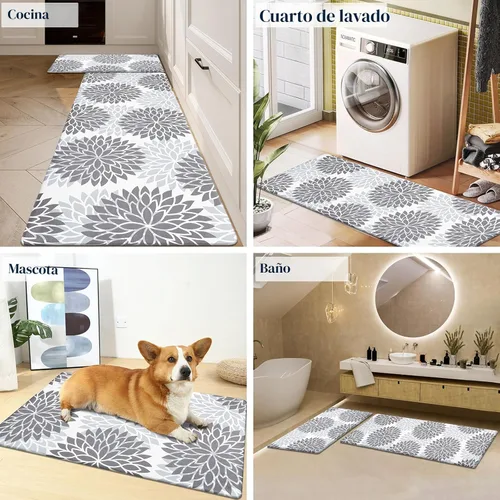 Miniatura 2 de HEBE Juego de 2 tapetes de cocina antideslizantes para el suelo, tapetes de cocina acolchados y impermeables, cómodos para cocina, oficina en casa