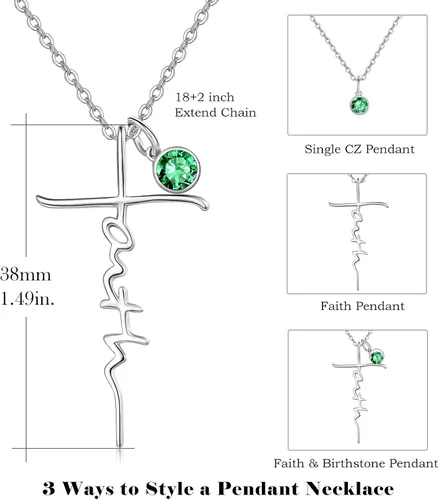 Miniatura 5 de PRAYMOS - Collar de plata de ley 925 con dije de cruz lateral, para mujer, ópalo sintético, cadena de 18 pulgadas y extensor ajustable de 2 pulgadas