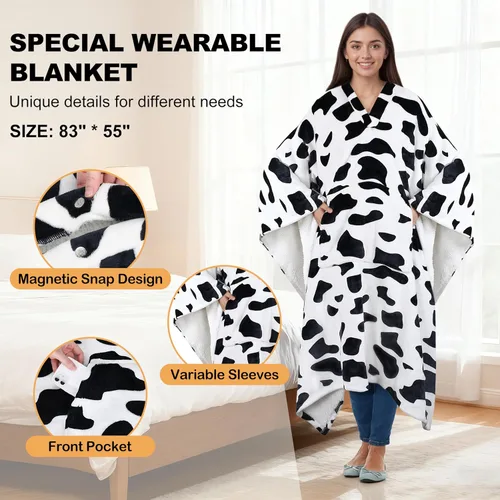 Miniatura 3 de Catalonia Manta Poncho Sherpa Vestible para Adultos Mujeres Hombres, Manta Capa Envolvente con Bolsillo, Cálida, Suave, Acogedora, Cómoda, Regalo