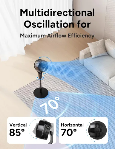 Miniatura 3 de JRD Ventilador para dormitorio, ventilador oscilante de 70°, ventiladores de pedestal silencioso de 100 pies para oficina en casa, vertical manual