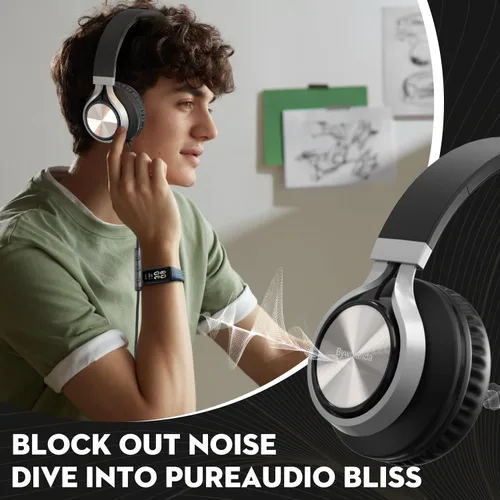 Miniatura 2 de Bywulanda - Auriculares con cable con micrófono y control de volumen, auriculares de diadema con cable, ligeros, plegables, con cable, estéreo