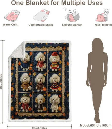 Miniatura 202 de Autumn Teddy Dog Patchwork Sherpa Blanket Fall Cozy Throw Blanket Cute Puppy Quilt Style Warm Soft Blanket for Couch Sofa Bedroom Decor 50x60 Inches