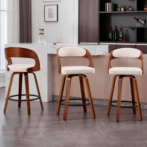 Miniatura 10 de VipDesk Taburetes de bar giratorios, Taburetes de bar de altura de mostrador de nogal con respaldo y brazos, Taburetes de bar tapizados modernos