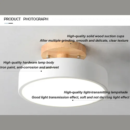 Miniatura 5 de Lámpara de techo LED regulable, lámpara de techo moderna de 9 pulgadas, montaje empotrado, de madera, de 12 W, lámpara blanca para sala de estar