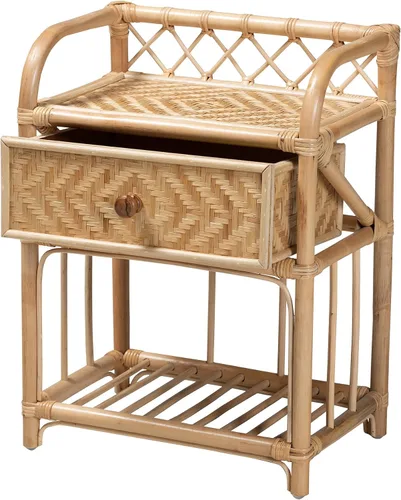 Miniatura 4 de bali & pari Kobie - Mesita de noche moderna de ratán natural bohemio con 1 cajón