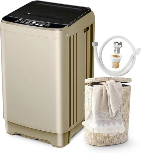 Lavadora portátil completamente automática de 17.7 libras, pequeña lavadora para apartamento, programa de 10 lavados con manguera de drenaje,