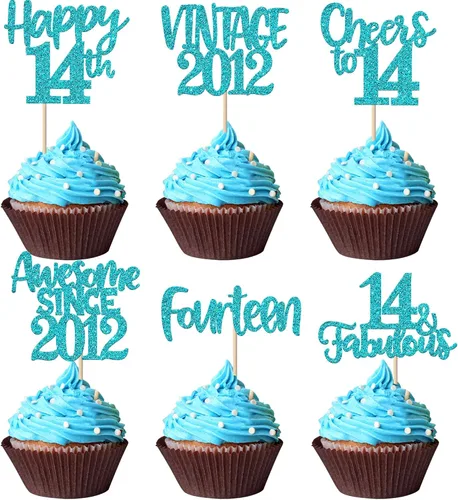 Miniatura 42 de Rsstarxi Paquete de 24 adornos para cupcakes vintage 2019 con purpurina negra para 5º cumpleaños, saludos a 5, cinco, 5, 5 fabulosos para cupcakes
