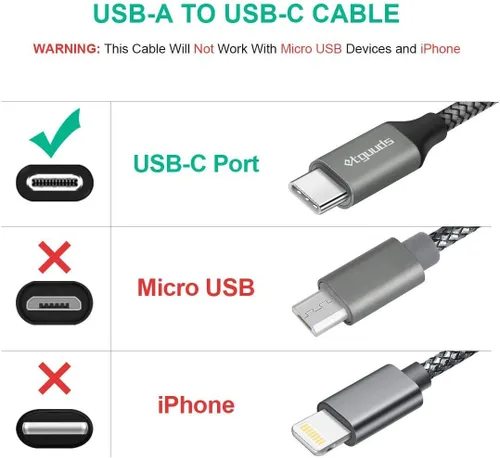 Miniatura 6 de etguuds Cable USB C extra largo de 16 pies, USB-A 2.0 a tipo C, cable trenzado de nailon de carga rápida compatible con Samsung Galaxy Note, LG