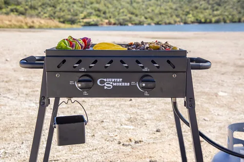 Miniatura 6 de Country Smokers Parrilla de gas portátil de 2 quemadores con cubierta adicional Parrilla plana de propano presazonado para exteriores